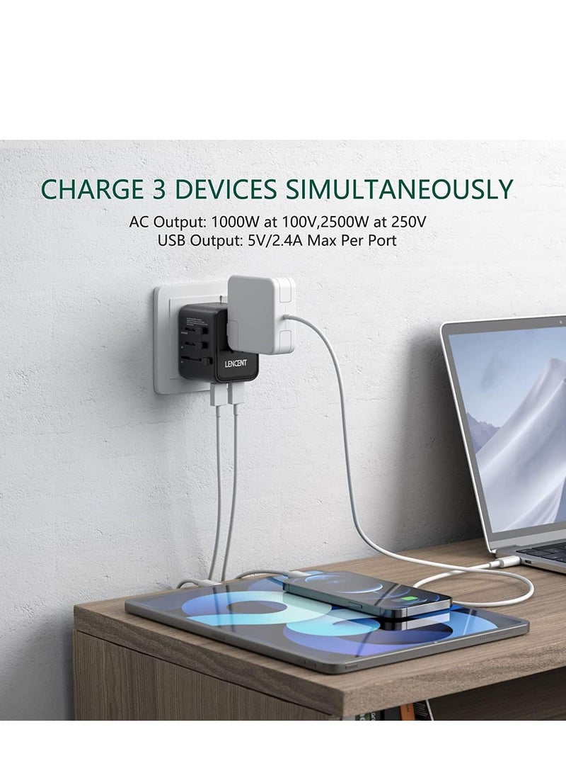 Lencent Universal Travel Adaptor Plug with 2 USB Ports, LENCENT International Power Adapter with UK/USA/EU/AUS Plug, Mini & Compact, All-in-One Worldwide Travel Charger for Over 200 Countries, Black - Image 2