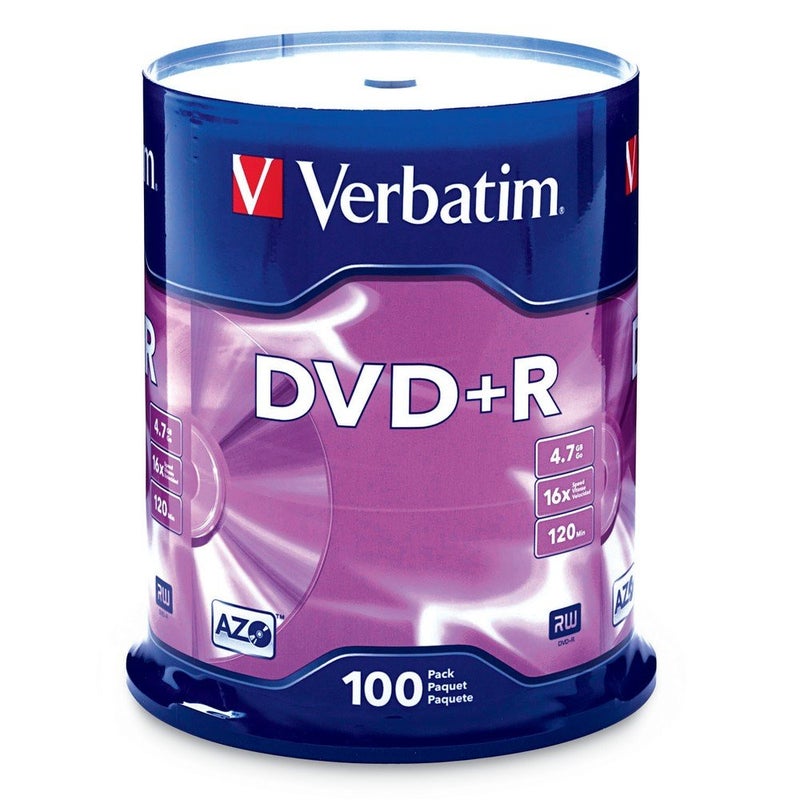 VERBATIM أقراص DVD+R فارغة من فيرباتيم صبغة AZO سعة 4.7GB سرعة 16X - 100 قرص في علبة فضية خالية من الإحباط - Image 1