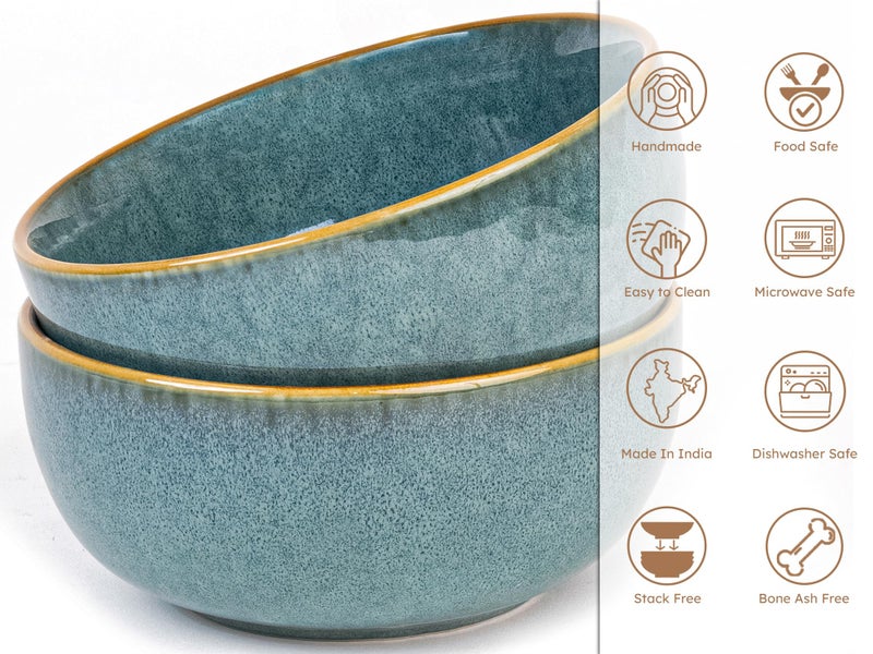 Bodhi House Ceramic Deep Serving Bowl Set of 2 – 1000ml, Microwave Safe, Ocean Green – Large Multipurpose Bowls for Salad, Ramen, Cereal, Snacks, Dal, Fruit – Ideal for Dining & Gifting - Image 5