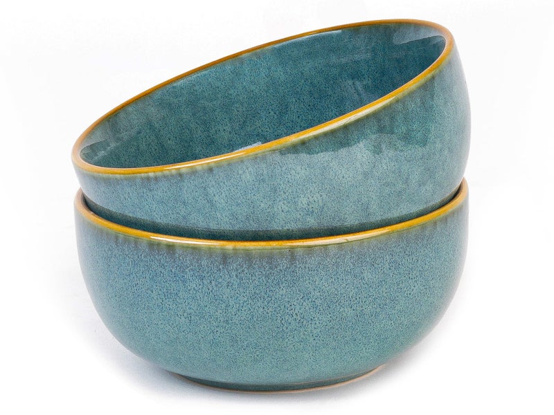 Bodhi House Ceramic Deep Serving Bowl Set of 2 – 1000ml, Microwave Safe, Ocean Green – Large Multipurpose Bowls for Salad, Ramen, Cereal, Snacks, Dal, Fruit – Ideal for Dining & Gifting - Image 1