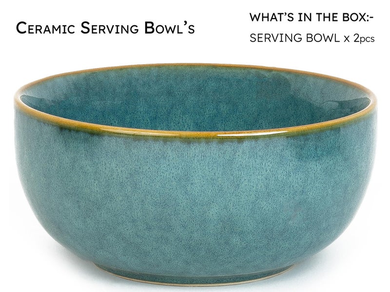 Bodhi House Ceramic Deep Serving Bowl Set of 2 – 1000ml, Microwave Safe, Ocean Green – Large Multipurpose Bowls for Salad, Ramen, Cereal, Snacks, Dal, Fruit – Ideal for Dining & Gifting - Image 3