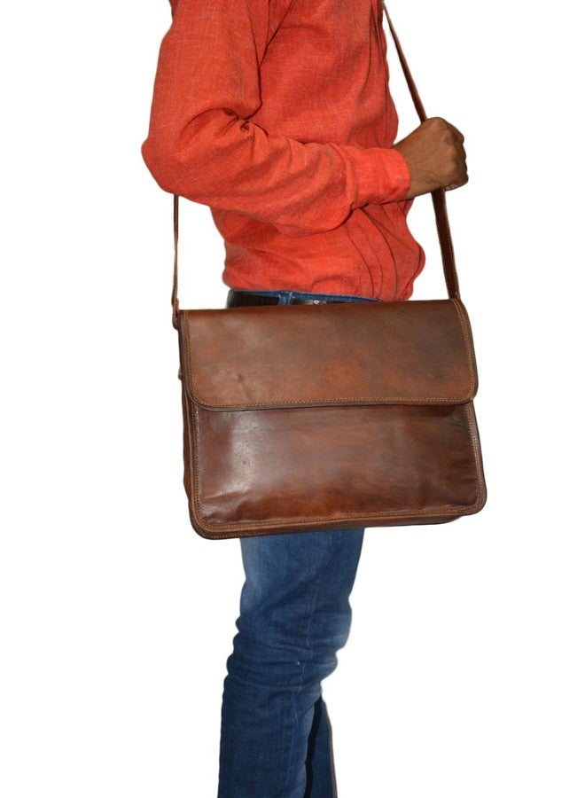 Madosh Genuine Leather Vintage Handmade Office Laptop Long Over The Shoulder Messenger Crossbody Half Flap Bag - Image 5