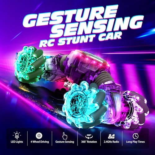 Tecnock Remote Control Car for Boys Girls 24GHz 4WD Gesture Sensing RC Stunt Car Toys 360 Rotating Double Sided Hand Controlled RC Cars with LED Lights Gifts for Kids Ages 68 812 - Image 5