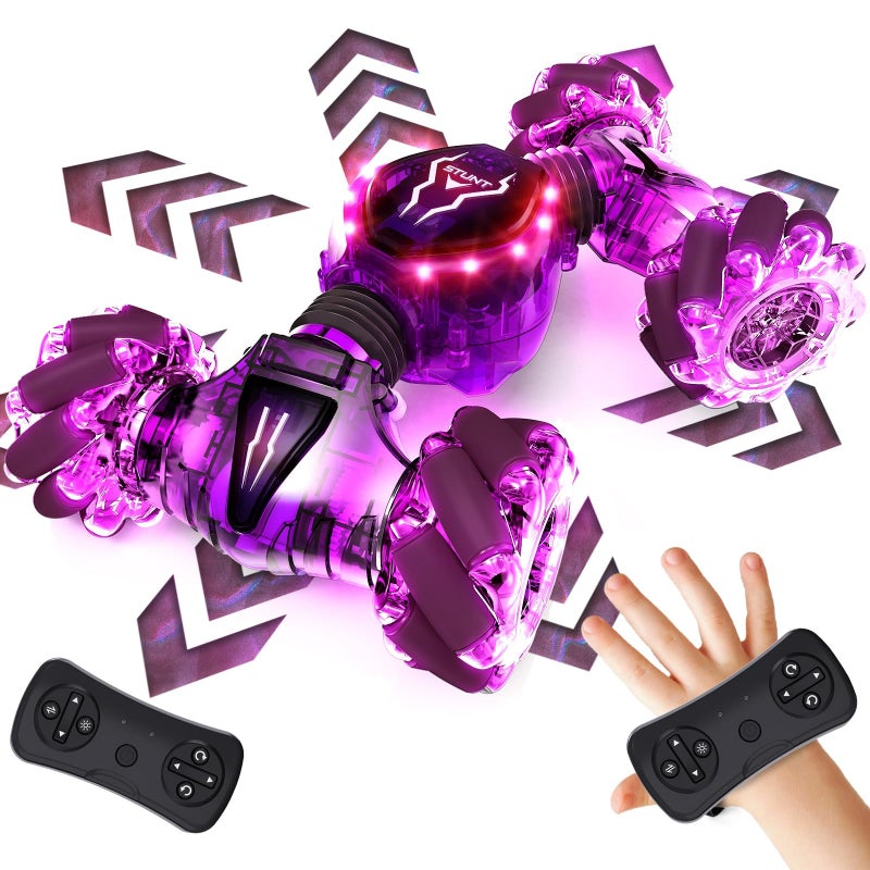 Tecnock Remote Control Car for Boys Girls 24GHz 4WD Gesture Sensing RC Stunt Car Toys 360 Rotating Double Sided Hand Controlled RC Cars with LED Lights Gifts for Kids Ages 68 812 - Image 3