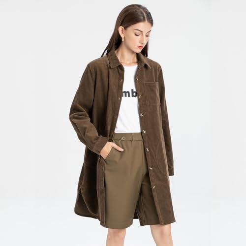 Minibee Women's Corduroy Shirt Coats Long Sleeve Button Down Blouses Tops with Pockets Coffee L - Image 2