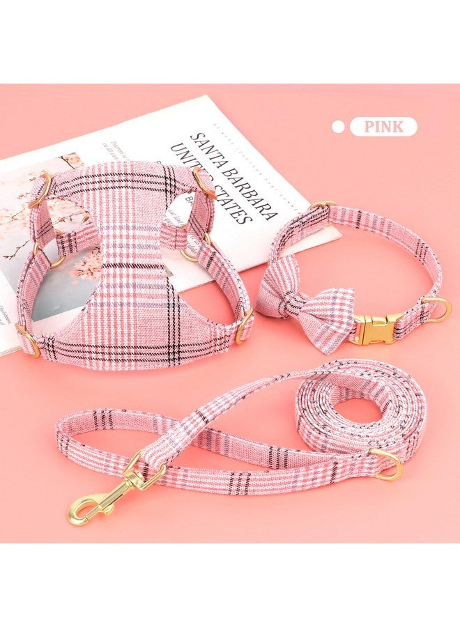 Beirui Cute Small Dog Harness Collar and Leash Set with Bowtie, Soft Adjustable Pink Puppy Harness for Small Sized Dogs Cats Walks Parties and Photoshoots(Pink,XXS:Chest 12-14") - Image 3