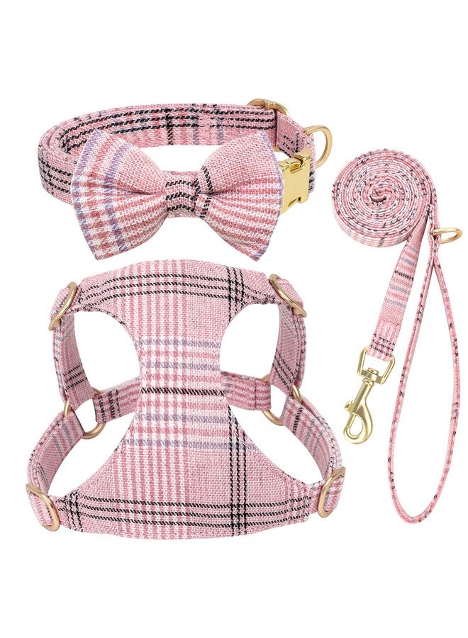 Beirui Cute Small Dog Harness Collar and Leash Set with Bowtie, Soft Adjustable Pink Puppy Harness for Small Sized Dogs Cats Walks Parties and Photoshoots(Pink,XXS:Chest 12-14") - Image 1