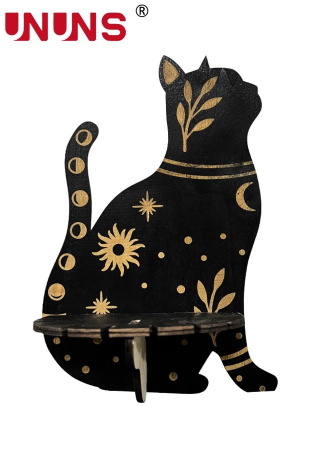 UNUNS عرض رف كريستال، أرفف قمر خشبية ريفية مثبتة على الحائط، أرفف حامل كريستال رف خشبي عائم للأحجار الكريمة الصخرية هدية روحية للتأمل لغرفة النوم المنزلية - Image 1