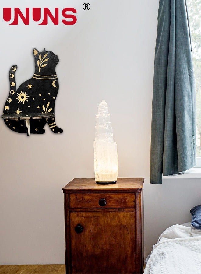 UNUNS عرض رف كريستال، أرفف قمر خشبية ريفية مثبتة على الحائط، أرفف حامل كريستال رف خشبي عائم للأحجار الكريمة الصخرية هدية روحية للتأمل لغرفة النوم المنزلية - Image 5