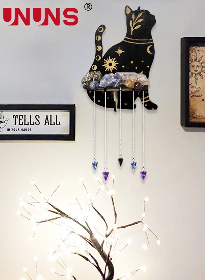 UNUNS عرض رف كريستال، أرفف قمر خشبية ريفية مثبتة على الحائط، أرفف حامل كريستال رف خشبي عائم للأحجار الكريمة الصخرية هدية روحية للتأمل لغرفة النوم المنزلية - Image 4