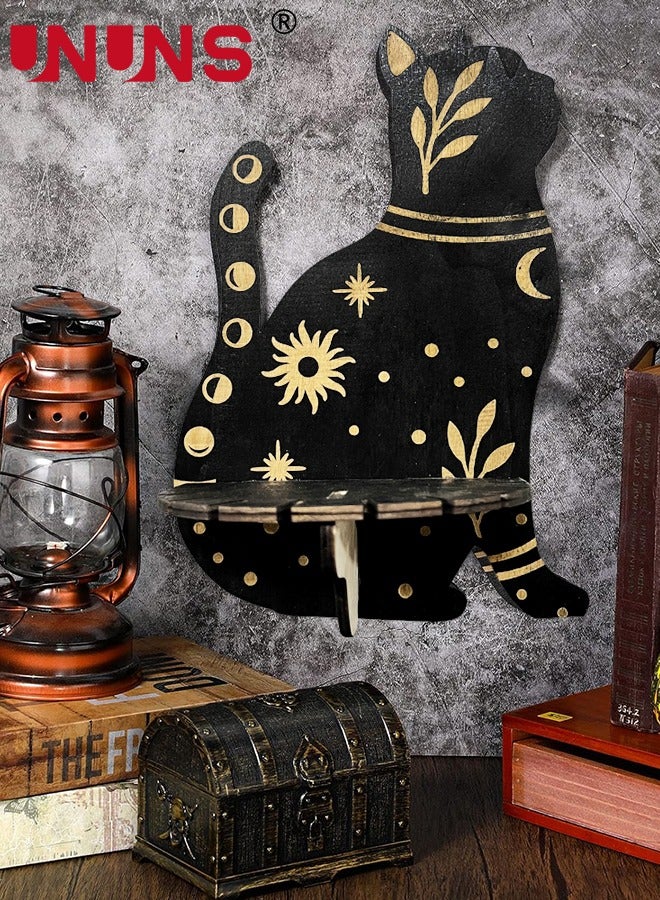 UNUNS عرض رف كريستال، أرفف قمر خشبية ريفية مثبتة على الحائط، أرفف حامل كريستال رف خشبي عائم للأحجار الكريمة الصخرية هدية روحية للتأمل لغرفة النوم المنزلية - Image 2