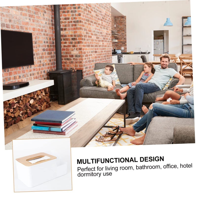 Bamboo Lid Tissue Box Organizer Desktop Storage Case for Multifunction Home Office Use - Image 4