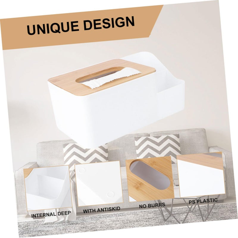 Bamboo Lid Tissue Box Organizer Desktop Storage Case for Multifunction Home Office Use - Image 5