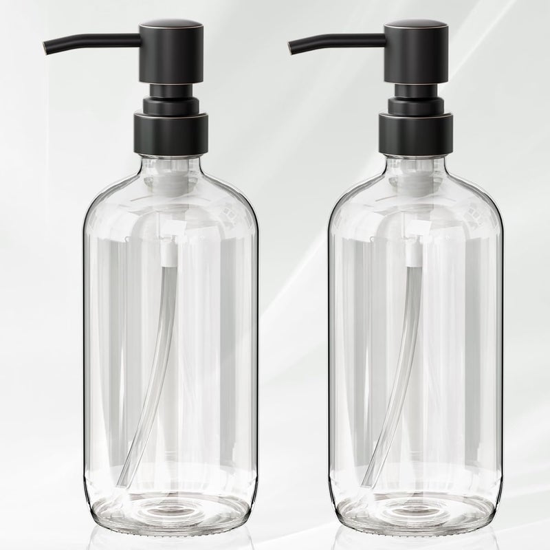 AmazerBath Glass Soap Dispenser, 2-Pack Clear Glass Soap Dispenser with Pump Bronze Rustproof, 17 Oz Bathroom Hand Soap Dispenser Bottle for Liquid Lotion, Kitchen Dish Soap Dispenser - Image 1