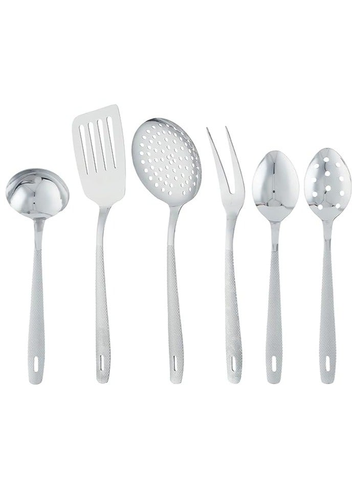 طقم توزيع متكون من مجموعة اواني المطبخ من الستانليس ستيل مع حامل 7 قطع - فضي - Image 2