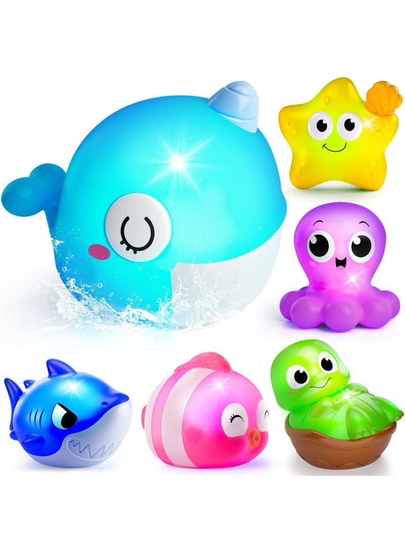 Light Up Bath Toys for Kids Ages 1-3, Pool Toys for 1 2 3 Year Old Girl Boy, Water Activated Bath Toys for Toddlers 3-5, Glowing Bathtub Toys for Baby Boy & Girl Gifts, 6 Pack - Image 1