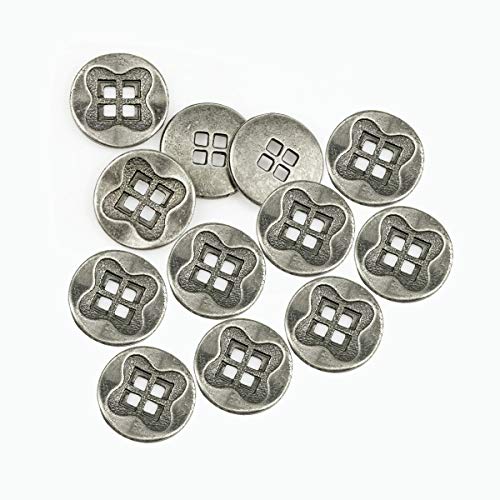 RECHERE 12 PCS Antique Flower Pattern Flat Metal Buttons 4-Hole Craft for DIYS Sewing Embellishment (Antique Silver,28mm) - Image 3