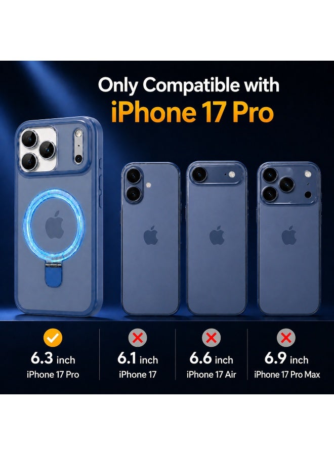 غلاف حماية لـ iPhone 17 Pro (6.3 بوصة)، حامل حلقة مغناطيسية قابل للتعديل، يحتوي على واقي عدسات الكاميرا، غلاف هاتف شبه شفاف مطفي رفيع للغاية ومضاد للصدمات، لون أزرق - Image 2
