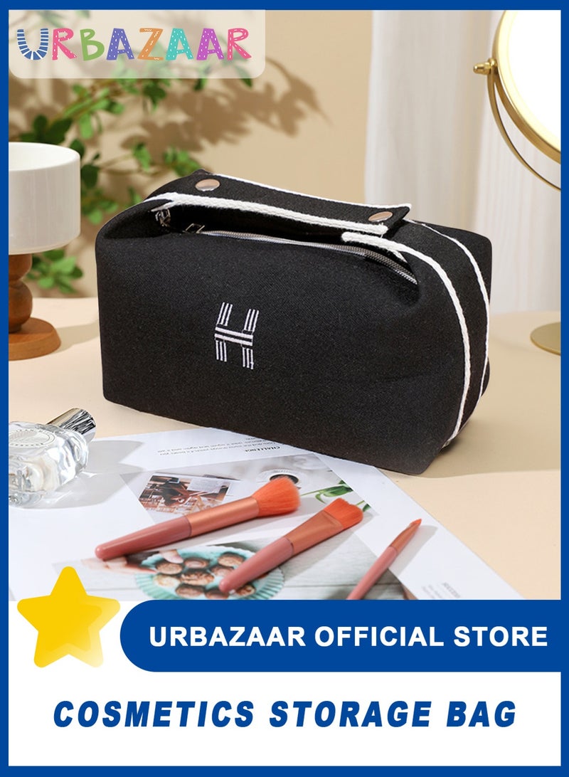 أوربازار حقيبة مكياج للسفر، حقيبة مستحضرات تجميل صغيرة محمولة للسفر مع مقبض، حقيبة تنظيم مكياج من القماش مقاومة للماء للنساء والفتيات (بيج) - Image 1