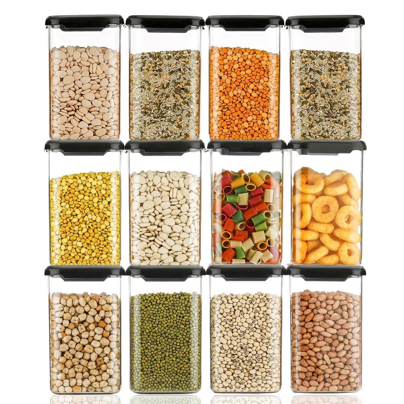 KWER مجموعة حاويات محكمة الإغلاق للتخزين للمطبخ، صندوق تخزين ومنظم، أدوات المطبخ للمنزل، تنظيم المخزن، خالية من BPA (عبوة من 8، أسود، 1200 مل، بلاستيك) - Image 1