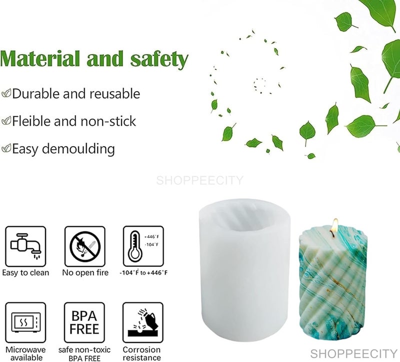 Shoppeecity 3D Spiral Pillar Candle Silicone Mold Cylinder Candle Mold Spiral Cylinder Silicone Molds for Candle Making for DIY Handmade Chocolate Cake Dcor Aromatherapy Soap Polymer Clay Resin Art And Craft Making - Image 3