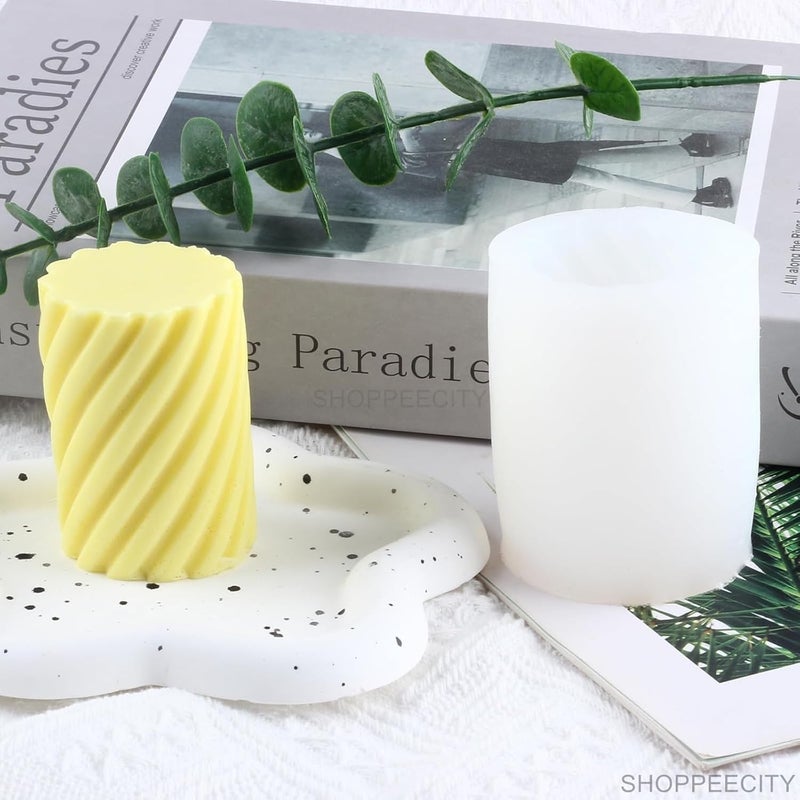Shoppeecity 3D Spiral Pillar Candle Silicone Mold Cylinder Candle Mold Spiral Cylinder Silicone Molds for Candle Making for DIY Handmade Chocolate Cake Dcor Aromatherapy Soap Polymer Clay Resin Art And Craft Making - Image 5