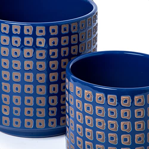 D'vine Dev Set of 2 Ceramic Planter Pots with Drainage Hole and Saucer, 4.5 Inch 6 Inch Plant Pots for Indoor Houseplants, Blue, 99-A-6 - Image 5