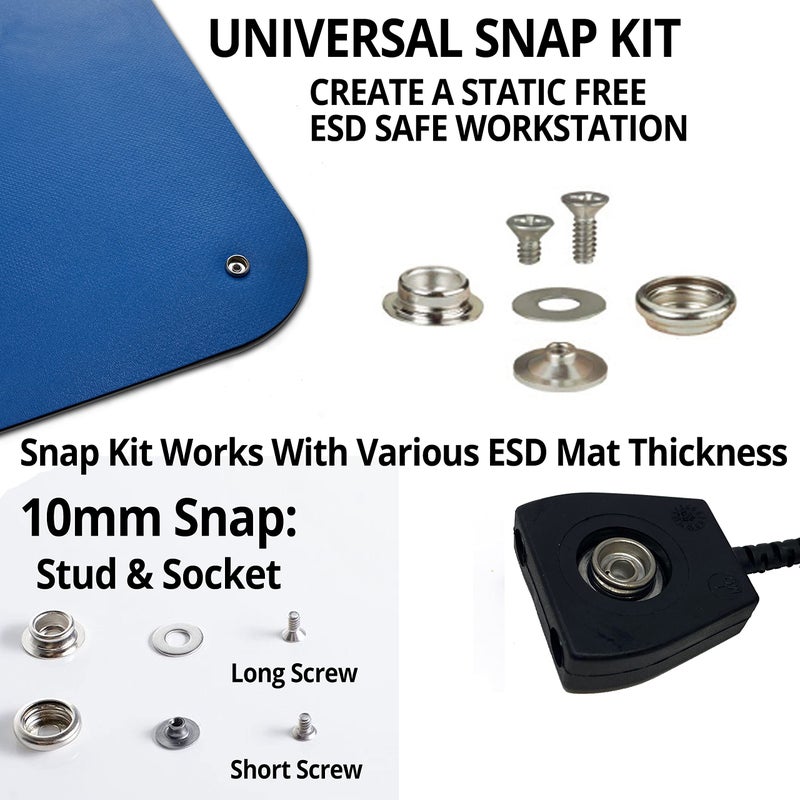 Static Care ESD Mat Workstation Ground Kit - 15' Common Point with Banana Plug, Universal Snap Kit, Banana Plug Adapter, 6' Coil Cord with Alligator Clip, Black Fabric Wrist Band 4mm - Image 5