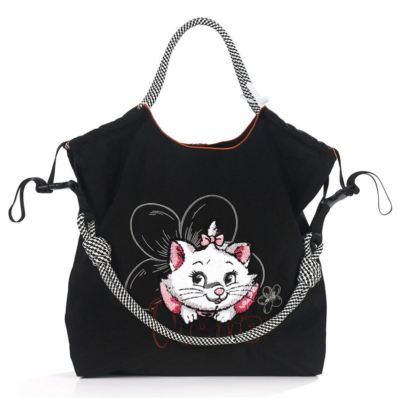 Mary Cat Cartoon Embroidered Nylon Shopping Bag – Medium Casual Underarm Bag for Women - Image 1
