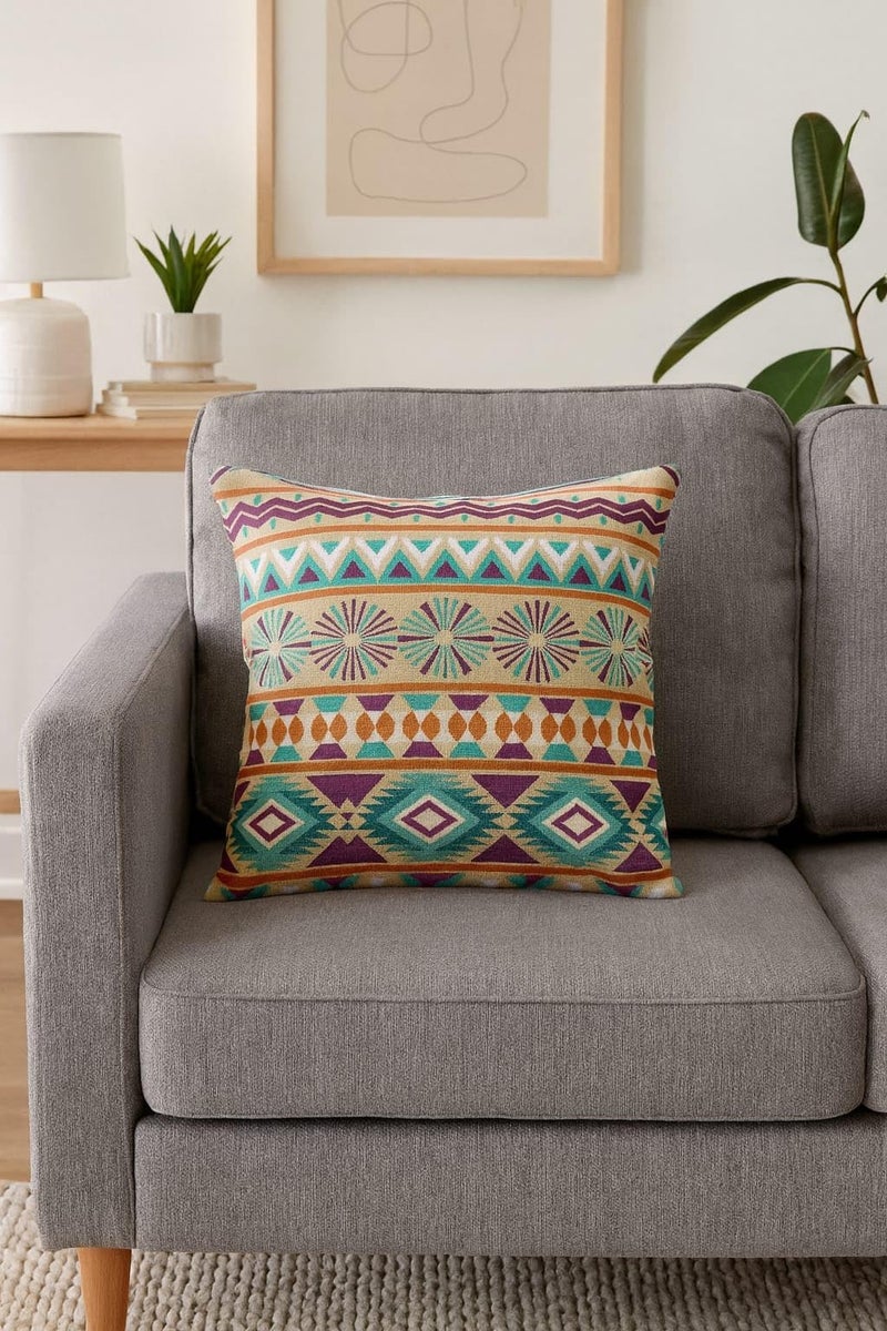 AMAZE ATTIRES Set of 5 Printed Jute Cushion Covers – Large Decorative Throw Pillowcases for Couch, Sofa, Home Decor – 24 x 24 Inch (MULTIBLUE) - Image 1