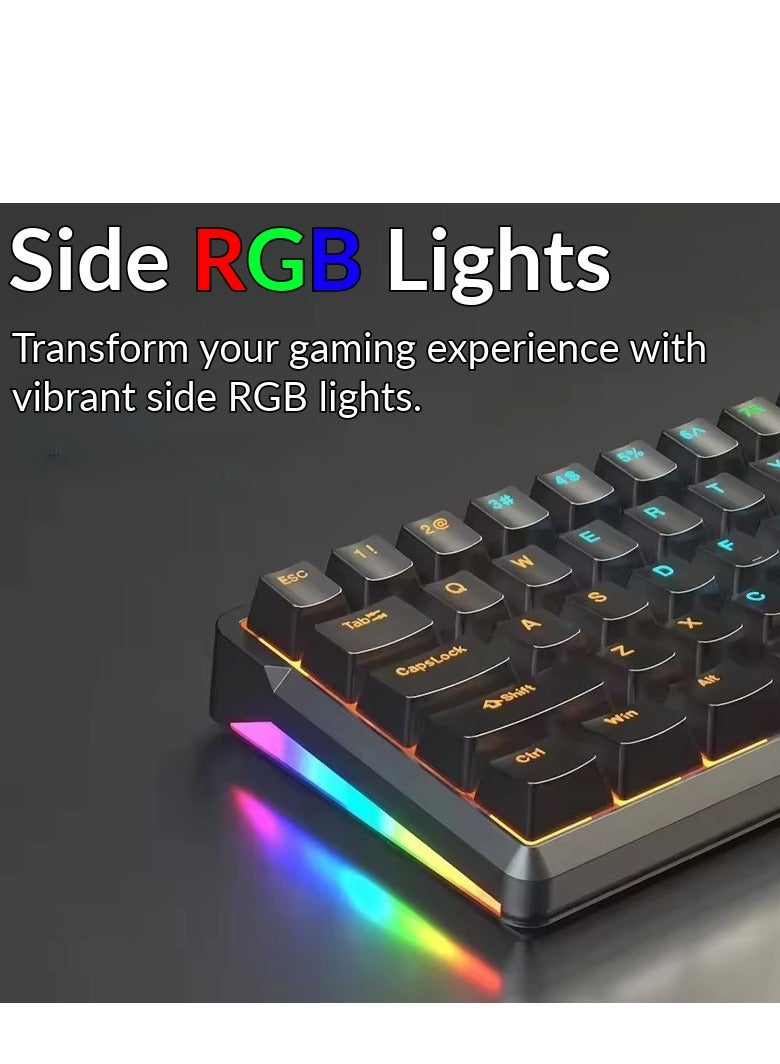 كيبورد العاب ميكانيكي، 68 مفتاح، مفتاح احمر/ازرق، اضواء RGB، عربي، سلكي USB نوع C، مقاوم للماء والغبار ازرق ملكي - مفتاح احمر - Image 3