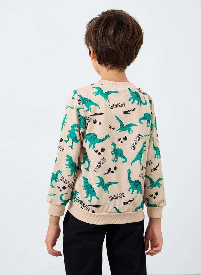 Styli Boys Beige Dinosaur Print Sweatshirt - Image 4