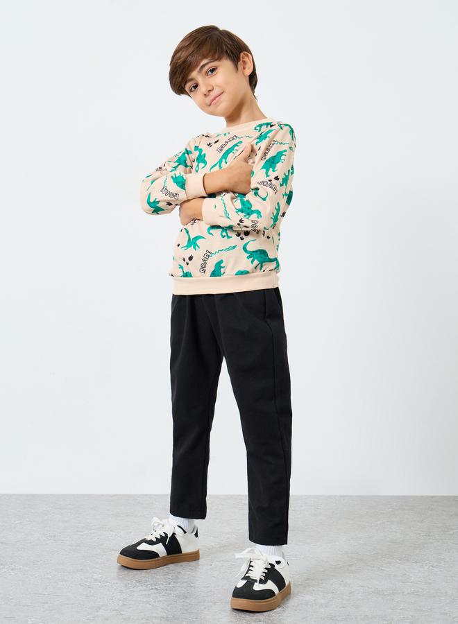 Styli Boys Beige Dinosaur Print Sweatshirt - Image 2