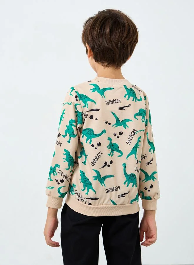 Styli Styli Boys Beige Dinosaur Print Sweatshirt