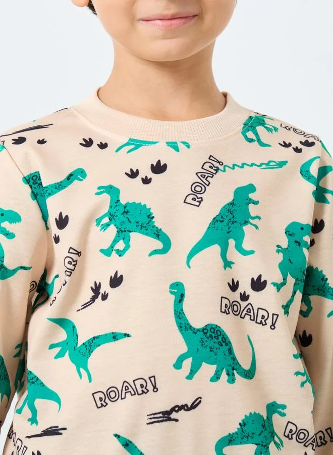 Styli Styli Boys Beige Dinosaur Print Sweatshirt