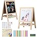 Kileubuto Tabletop Painting Wooden Art Easel for Kids 4in1 DoubleSided Drawing Board for Toddlers 24 Chalkboard Dry Whiteboard with Markers Eraser Magnetic LettersNumbers Flashcards - Image 3