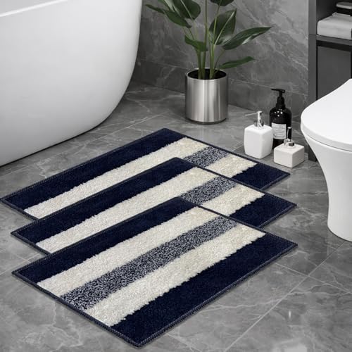 SITTELLA® Pack of 3 Bath Mats 50x35 cm – 1100 GSM Microfiber Bathroom Rug, Anti-Skid Backing, Soft & Highly Absorbent, Quick Dry, Machine Washable – Blue - Image 1