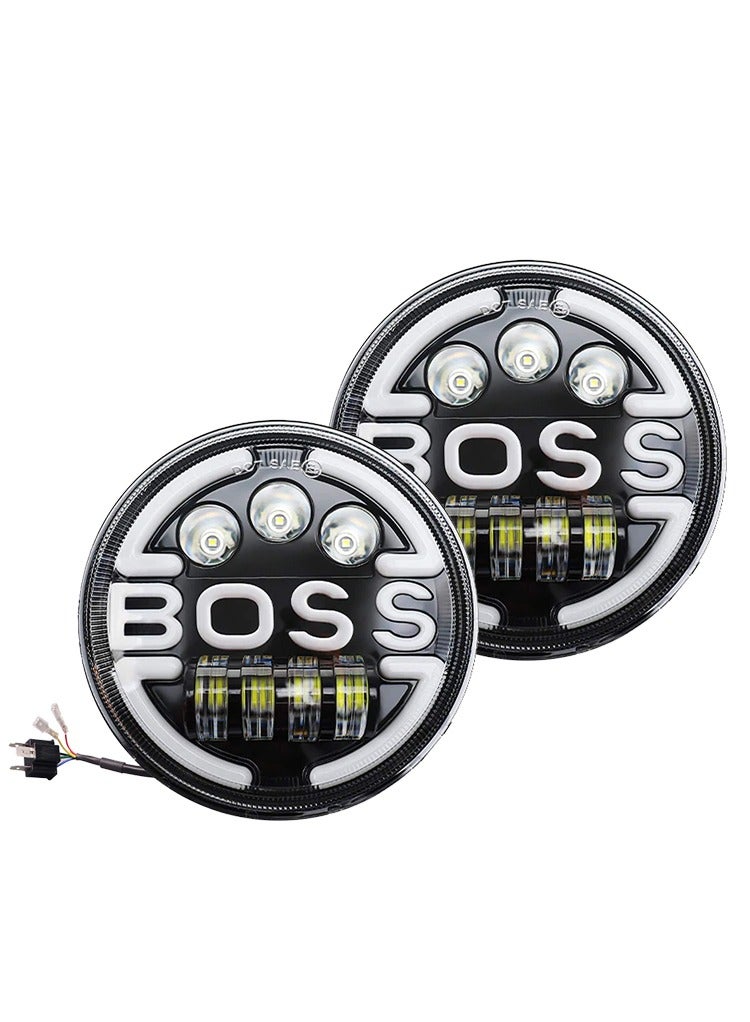 MR.SMART Mr Smart BOSS 7-Inch Round LED Headlight, Waterproof, High/Low Beam with DRL and Turn Signal, 2-Pack  - Image 1