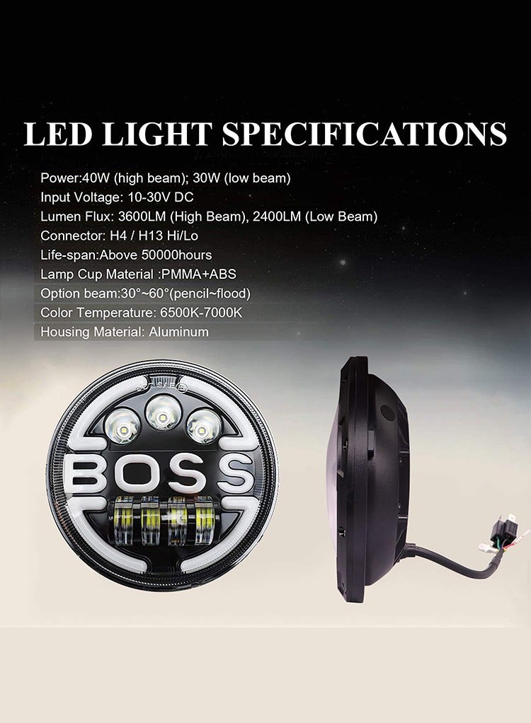 MR.SMART Mr Smart BOSS 7-Inch Round LED Headlight, Waterproof, High/Low Beam with DRL and Turn Signal, 2-Pack  - Image 2