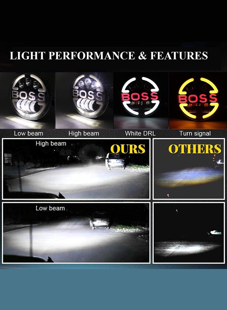 MR.SMART Mr Smart BOSS 7-Inch Round LED Headlight, Waterproof, High/Low Beam with DRL and Turn Signal, 2-Pack  - Image 4
