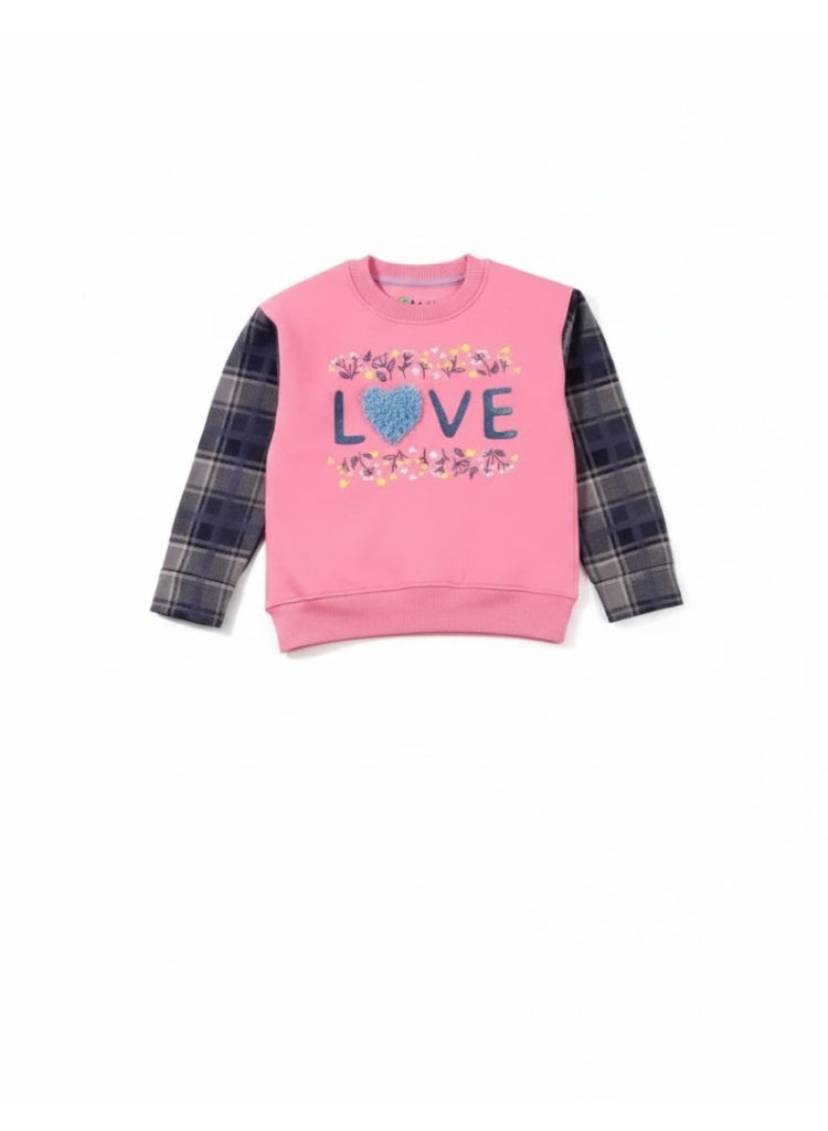 كيوي سويتيشرت بناتي مبطن بالقطن 100%، خامة سميكة مقاومة للوبر والتلاشي، دافئ وناعم، تصميم عصري ومريح للفتيات من 2 إلى 7 سنة - Image 1