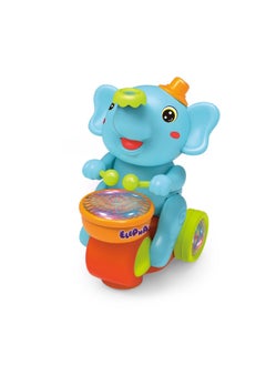 Generic Stall Baby Head Crawling Music Luminous Suspension Blowing Ball Universal Wheel Electric Cute Elephant Drumming Toy-Color:Meng Xiang Drum Car [Blue]]  - Image 1