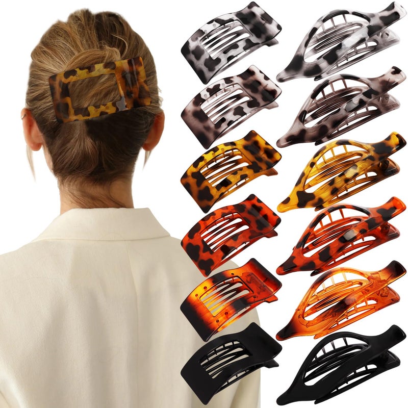 Velscrun Flat Hair Clips for Women Girls, 12 Pack Lay Flat Claw Clips, Large Side French Duck Billed Hair Jaw Claw Clip for All Hair Types, Daily Trendy Stylish Styling Gifts Hair Clip Leopard - Image 1