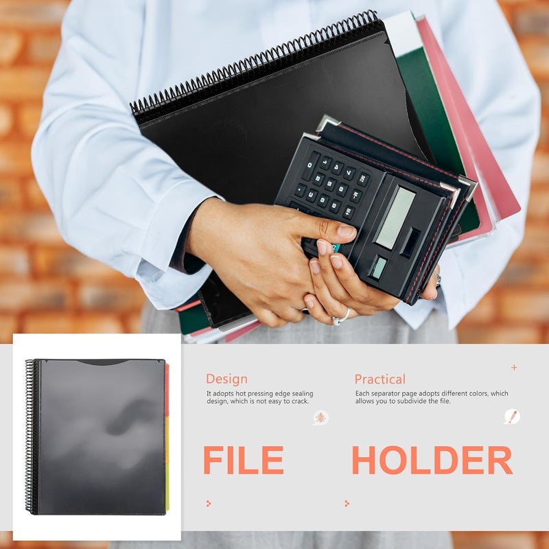 Coil File Folder Organizer 12-Page Pp Document Organizer Folder for Office Supplies Black for Paper Storage and Classification - Image 5