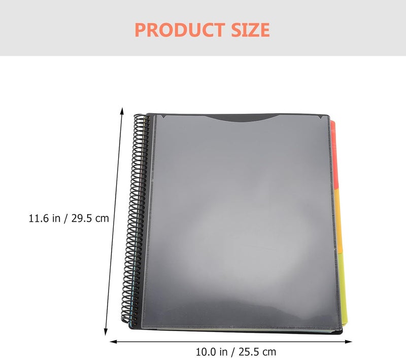 Coil File Folder Organizer 12-Page Pp Document Organizer Folder for Office Supplies Black for Paper Storage and Classification - Image 2