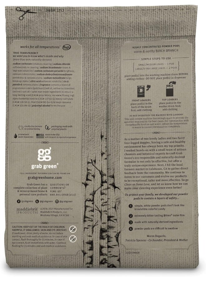 Grab Green Stoneworks Laundry Detergent Pods, 100 Count, Birch Branch Scent, Plant and Mineral Based, Cleans Deeply, Eliminates Odors, Fights Stains, Softens Naturally, Packaging may vary - Image 3