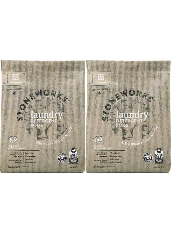 Grab Green Stoneworks Laundry Detergent Pods, 100 Count, Birch Branch Scent, Plant and Mineral Based, Cleans Deeply, Eliminates Odors, Fights Stains, Softens Naturally, Packaging may vary - Image 1