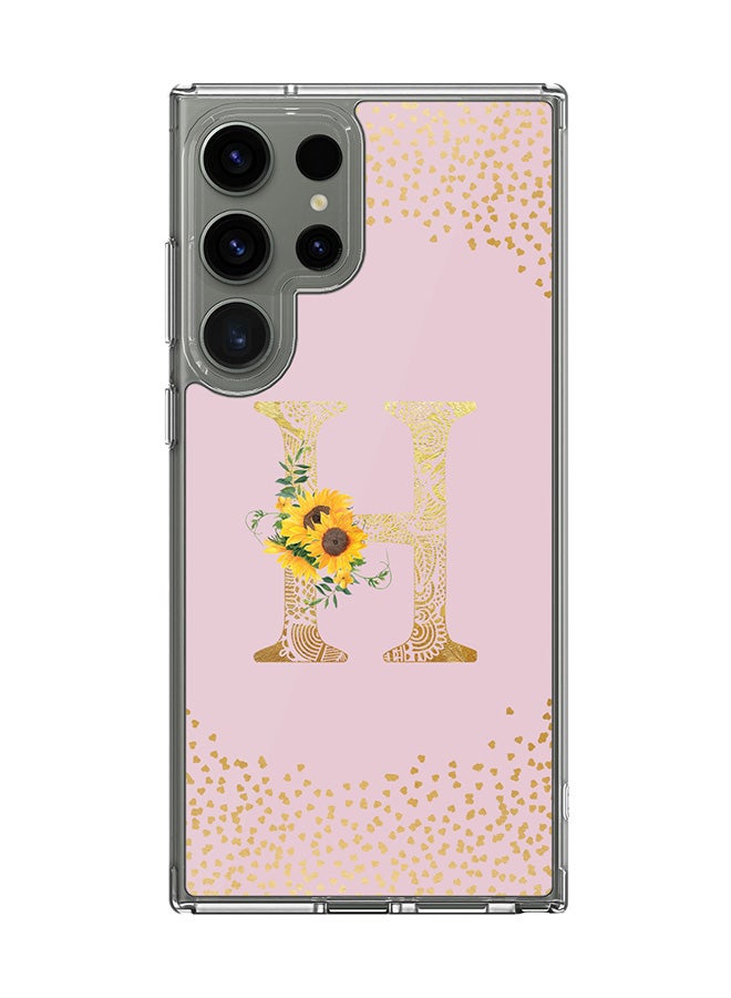 Stylizedd Classic Clear Case for Samsung Galaxy S24 Ultra , Hybrid Soft Transparent Cover Custom Monogram Initial Letter Floral Pattern Alphabet - H (Pink) - Image 1