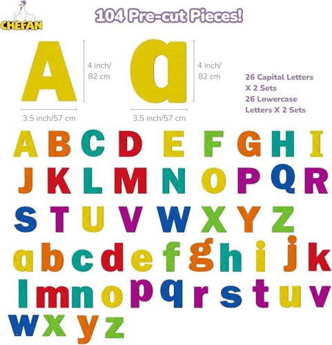 CHEFAN Felt Letters Alphabet for Kids Precut Story Pieces 104 ABC Upper Lowercase Letters for Preschool Homeschool Learning2 Sets of UpperLowercase Letters - Image 5