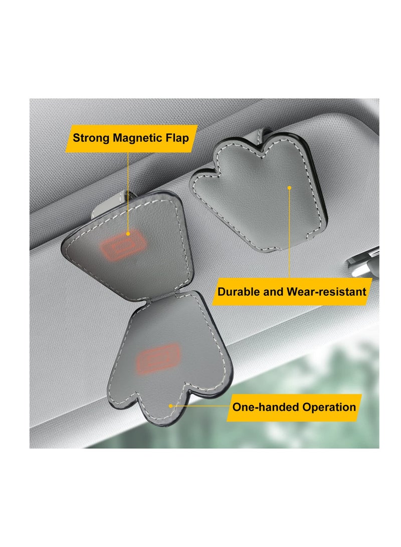 Excefore 2 Pack Magnetic Leather Sunglass Holder, Eyeglass Hanger Clip for Car Sun Visor, Ticket Card Clip Eyeglasses Mount, Car Visor Accessories, Suitable for Different Size Eyeglasses, Gray - Image 2